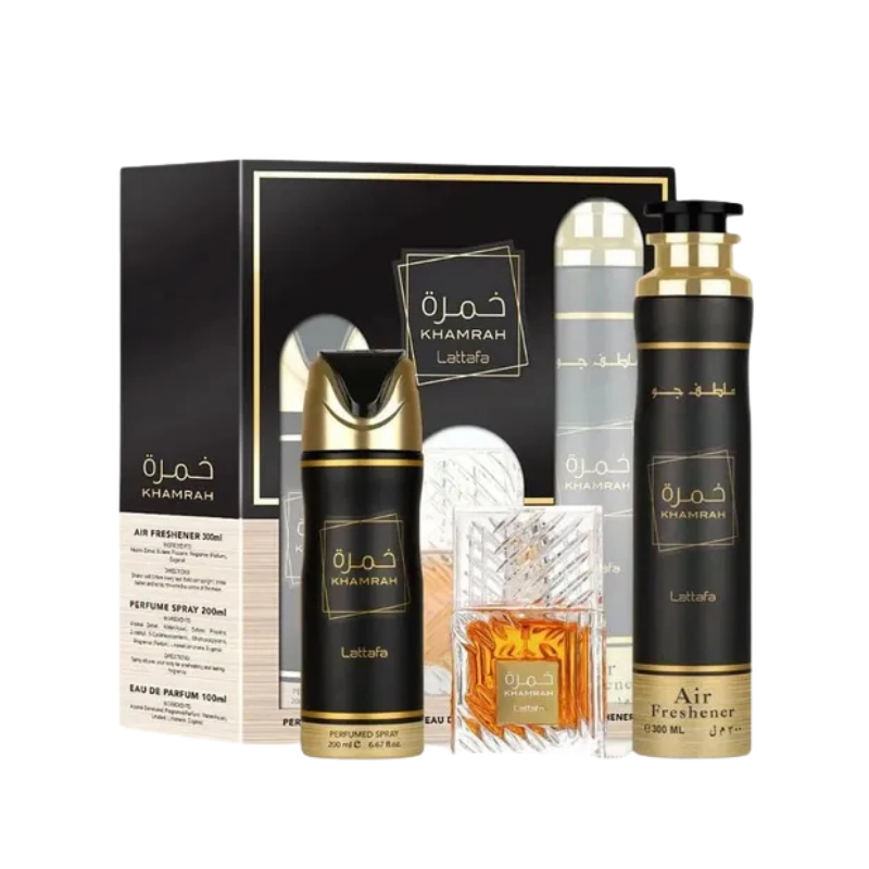 Lattafa Khamrah Gift Set (Edp 100ml+200ml Deo+ 300ml A/F)
