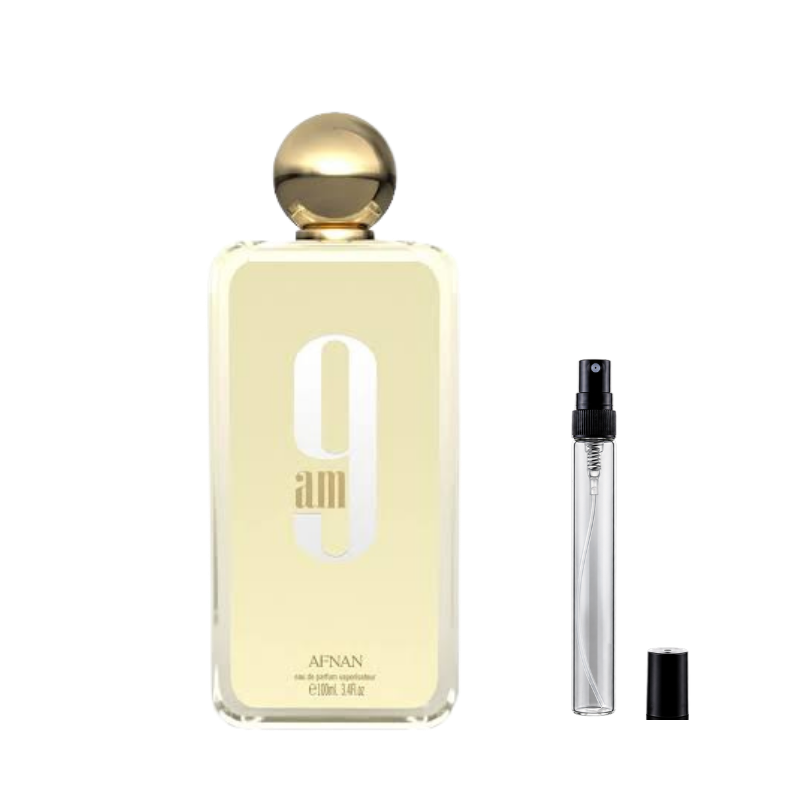 Afnan 9am Pour Femme Eau de Parfum decants available at The Perfume Savor