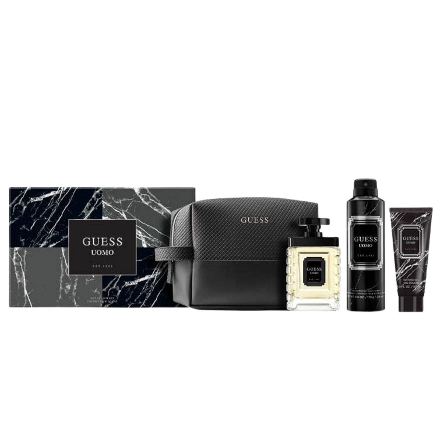 Guess Uomo EDT Men 100ml Body Spray 226ml Shower Gel 100ml Gift Set available at The Perfume Savor