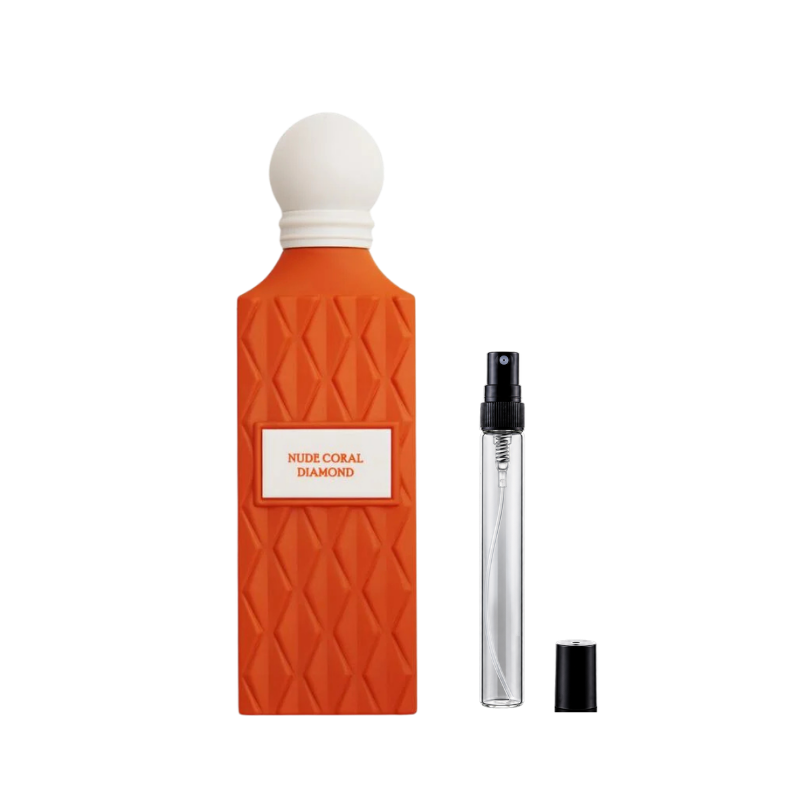 Ibrahim Al Qurashi Nude Coral Diamond Eau de Parfum decant bottles available at The Perfume Savor