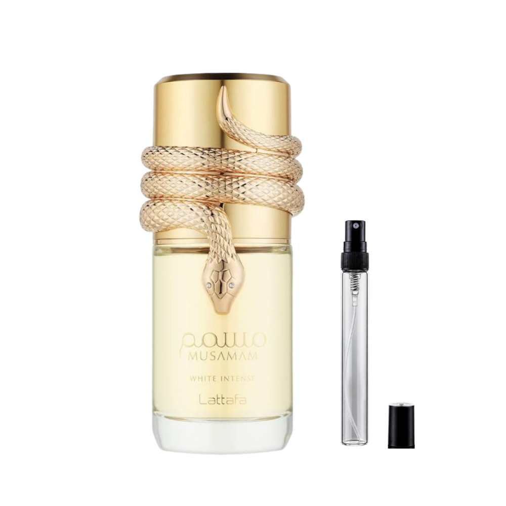 Lattafa Musamam White Intense Eau de Parfum decant bottles available at The Perfume Savor