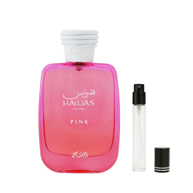 Rasasi Hawas Pink for Her EDP decant sample bottle available at The Perfume Savor