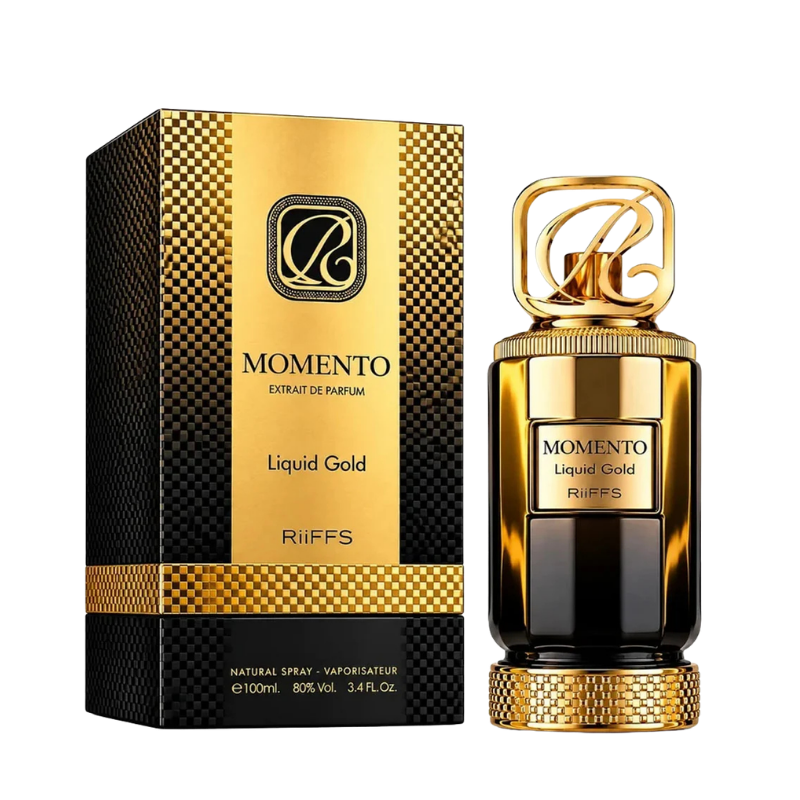 Riiffs Perfumes Momento Liquid Gold Extrait de Parfum 100ml full bottle available at The Perfume Savor