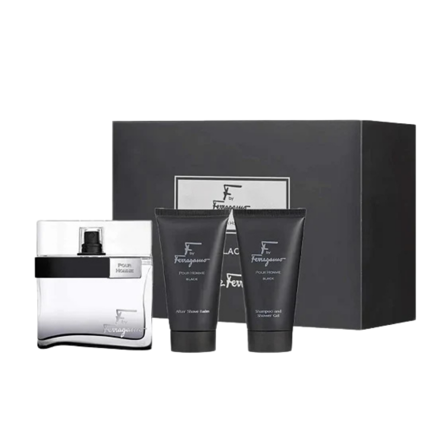 Salvatore Ferragamo F by Ferragamo Black Men EDT 100ml Shower Gel 75ml Shave Balm 75ml Gift Set available at The Perfume Savor
