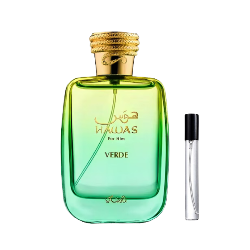Rasasi Hawas Verde decant sample bottle available at The Perfume Savor