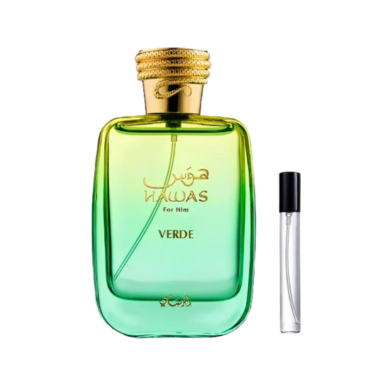 Rasasi Hawas Verde decant sample bottle available at The Perfume Savor