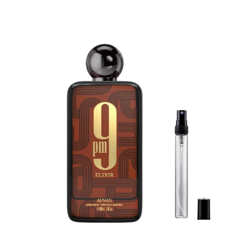 Afnan 9PM Elixir Eau de Parfum sample decants available at The Perfume Savor