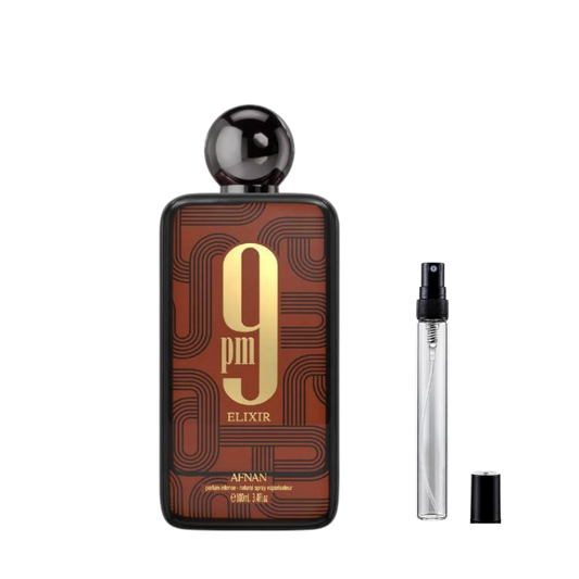 Afnan 9PM Elixir Eau de Parfum sample decants available at The Perfume Savor
