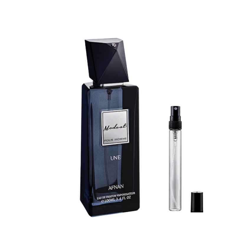Afnan Modest Pour Homme Une Eau de Parfum decants available at The Perfume Savor
