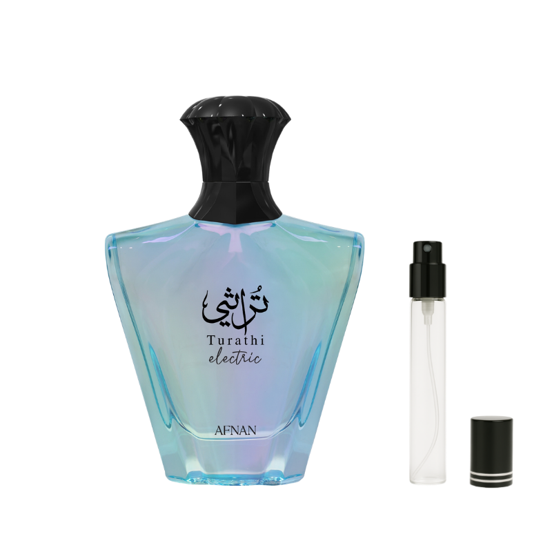 Afnan Turathi Electric EDP decant sample bottle available at The Perfume Savor
