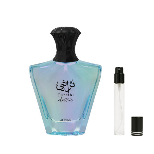 Afnan Turathi Electric EDP decant sample bottle available at The Perfume Savor