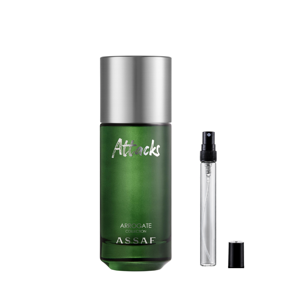 Assaf Attacks Eau de Parfum decant bottles available at The Perfume Savor