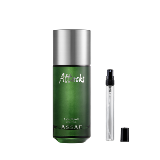 Assaf Attacks Eau de Parfum decant bottles available at The Perfume Savor