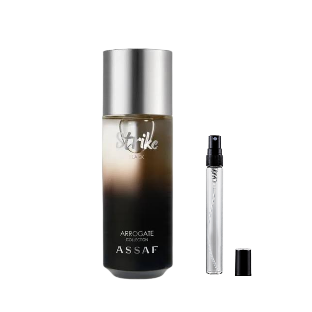 Assaf Strike Black Eau de Parfum decant bottles available at The Perfume Savor