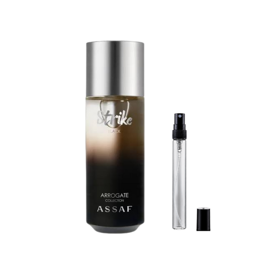 Assaf Strike Black Eau de Parfum decant bottles available at The Perfume Savor