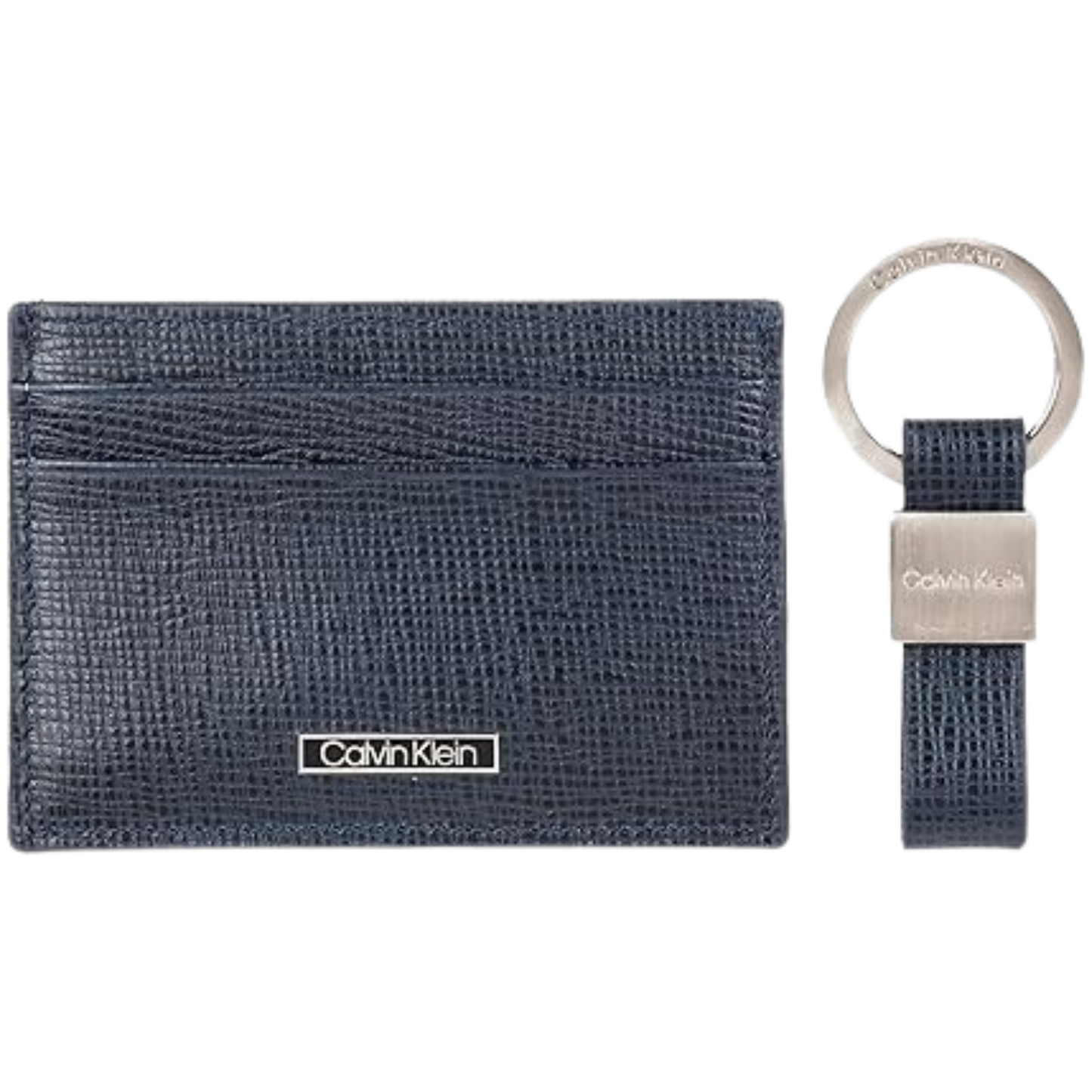 Calvin Klein Men's Leather Bookfold Wallet and Key Fob Set in black leather