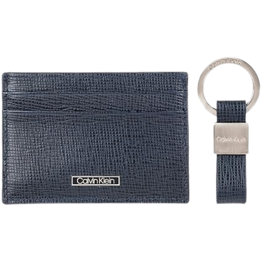 Calvin Klein Men's Leather Bookfold Wallet and Key Fob Set in black leather