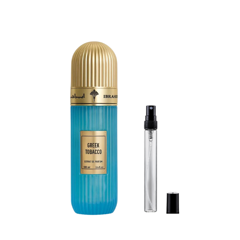 Ibraq Greek Tobacco Eau de Parfum decant bottles available at The Perfume Savor