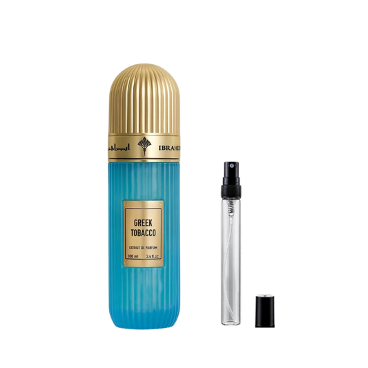 Ibraq Greek Tobacco Eau de Parfum decant bottles available at The Perfume Savor
