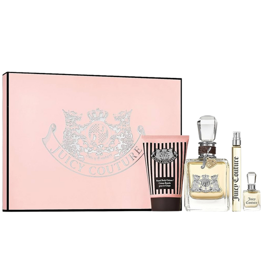 Juicy Couture Women EDP 100ml Gift Set Travel Spray 10ml Parfum 5ml Body Cream 125ml available at The Perfume Savor