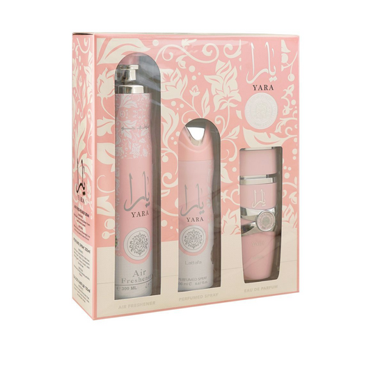 Lattafa Yara Gift Set: EDP 100ml+Body Spray 200ml+Air Freshener 300ml