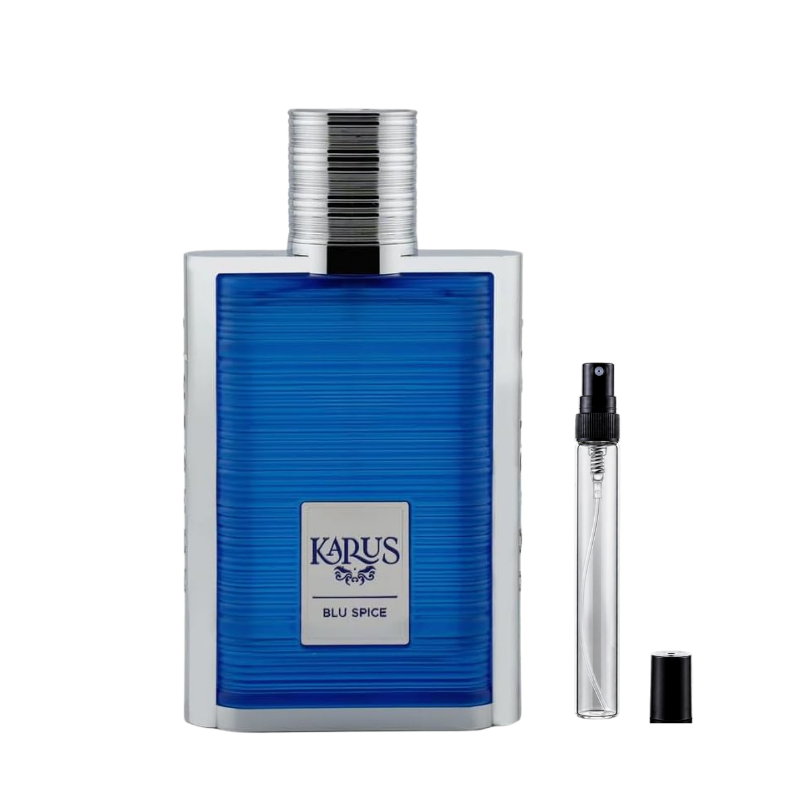 Khadlaj Karus Blu Spice Eau de Parfum sample decants available at The Perfume Savor