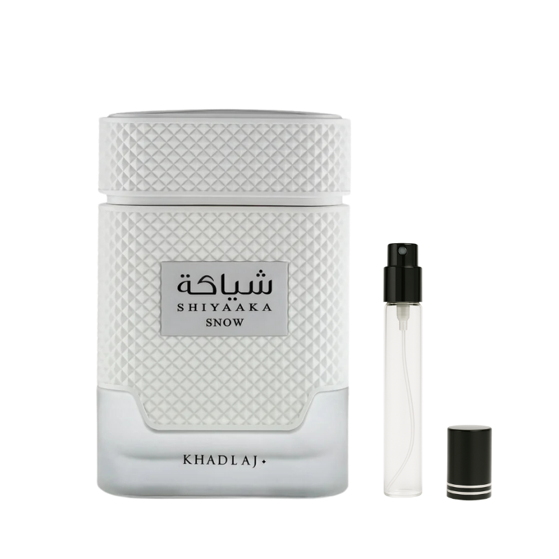 Khadlaj Shiyaaka Snow EDP decant sample bottle available at The Perfume Savor
