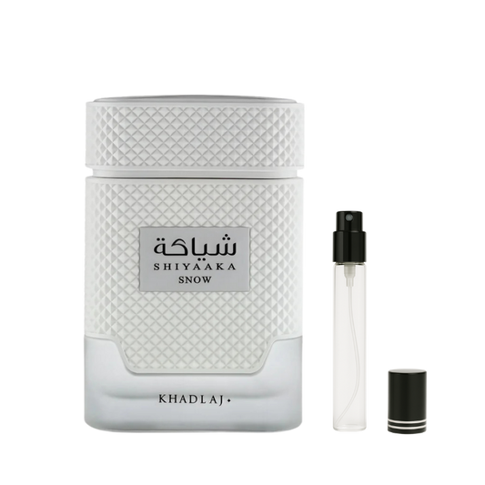Khadlaj Shiyaaka Snow EDP decant sample bottle available at The Perfume Savor