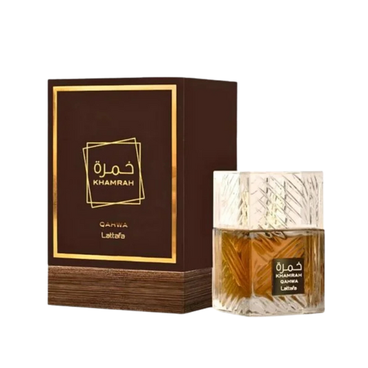 Lattafa Khamrah Qahwa Eau de Parfum 100ml bottle available at The Perfume Savor