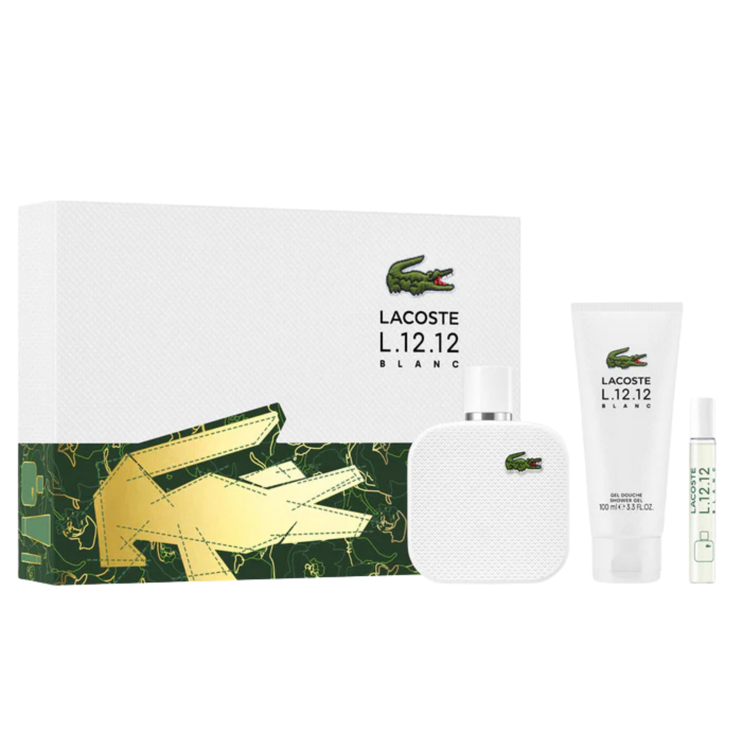 Lacoste L.12.12 Blanc Men EDT 100ml Travel Spray 7.5ml Shower Gel 100ml Gift Set available at The Perfume Savor