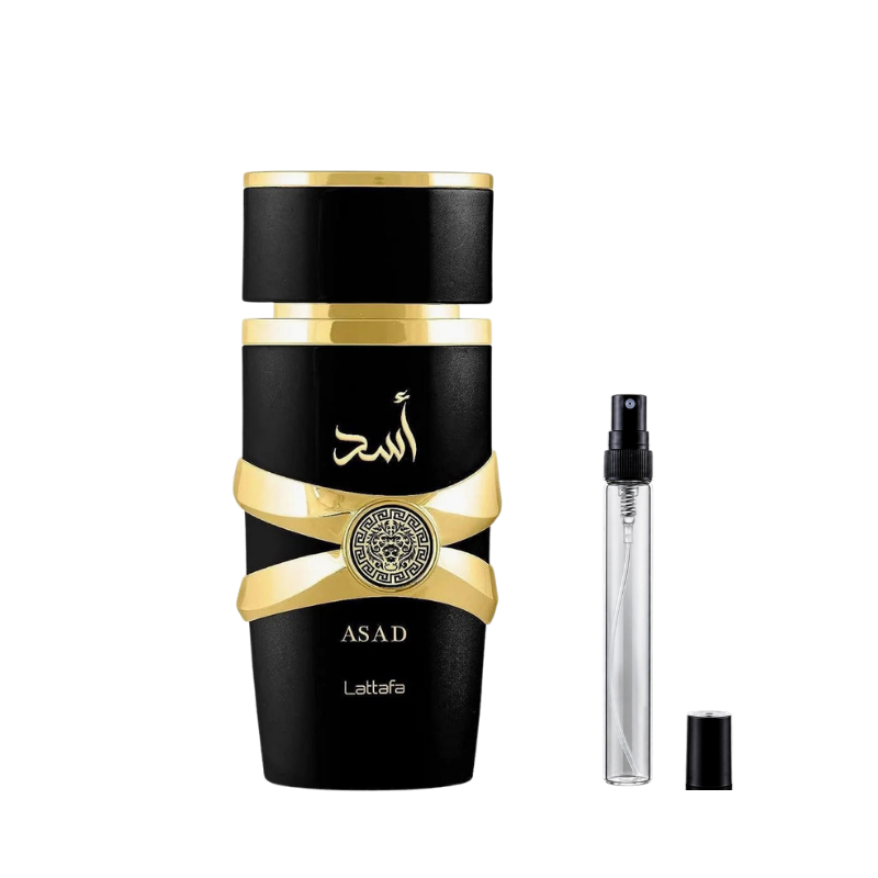 Lattafa Asad Eau de Parfum decants available at The Perfume Savor