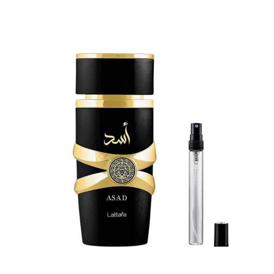 Lattafa Asad Eau de Parfum decants available at The Perfume Savor