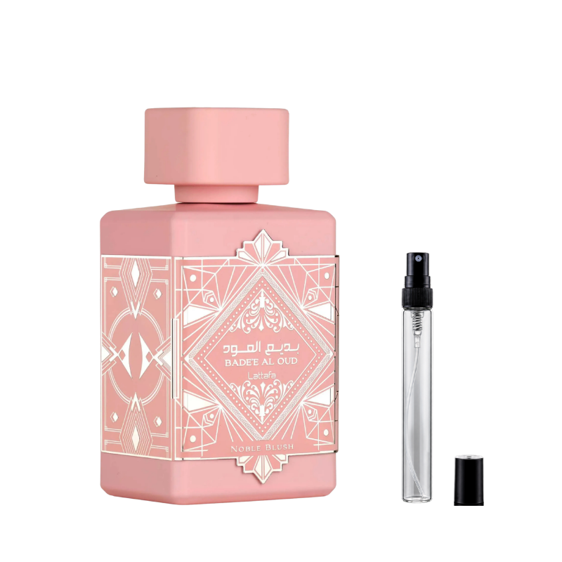 Lattafa Bade'e Al Oud Noble Blush Eau de Parfum decants available at The Perfume Savor