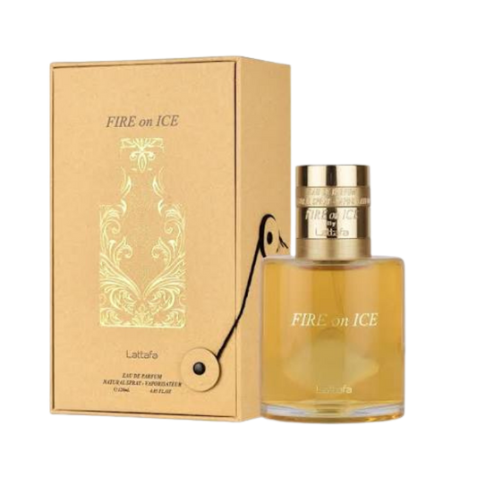 Lattafa Fire On Ice Eau de Parfum 100ml bottle available at The Perfume Savor
