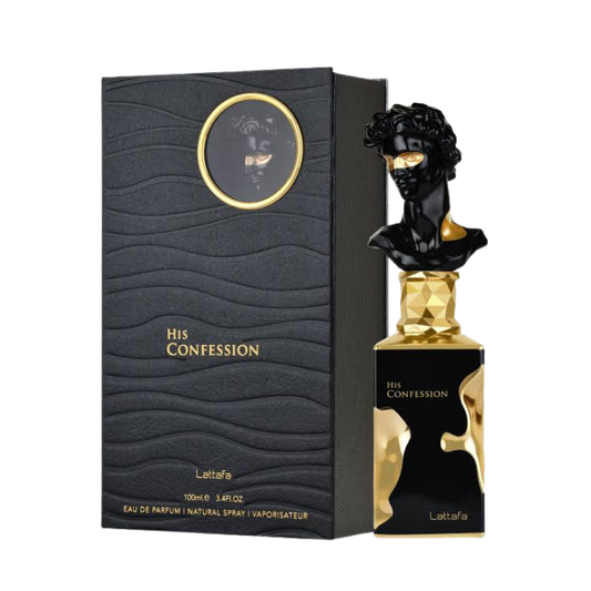 Lattafa His Confession Eau de Parfum 100ml bottle available at The Perfume Savor