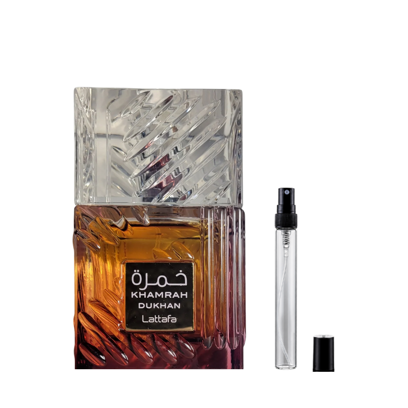 Lattafa Khamrah Dukhan Eau de Parfum decants available at The Perfume Savor