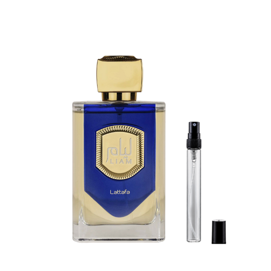 Lattafa Liam Blue Shine Eau de Parfum decants available at The Perfume Savor