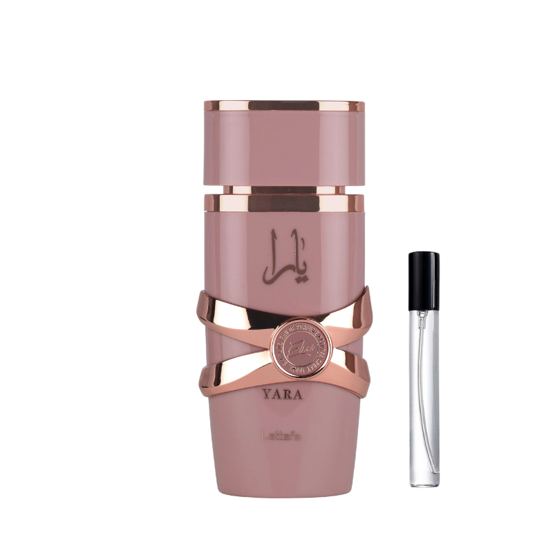 Lattafa Yara Elixir EDP decant sample bottle available at The Perfume Savor