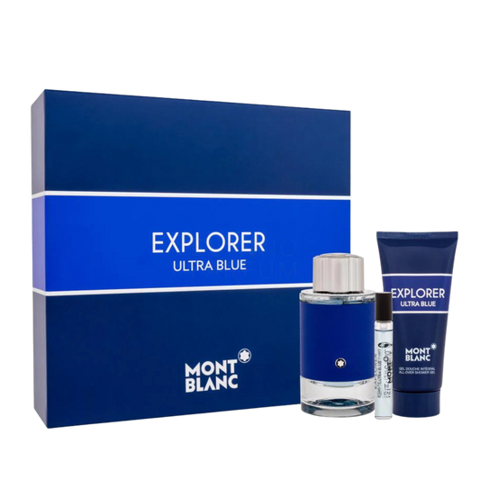 Montblanc Explorer Ultra Blue EDP for Men 3 Pcs Gift Set available at The Perfume Savor