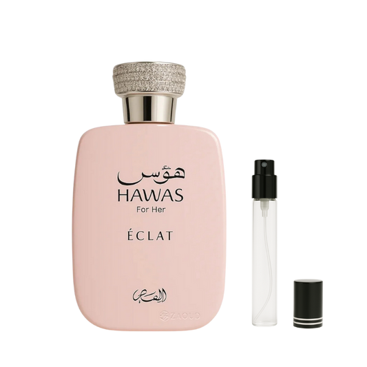 Rasasi Hawas For Her Eclat EDP decant sample bottle available at The Perfume Savor