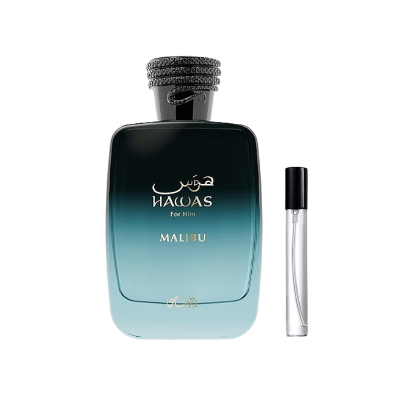 Rasasi Hawas Malibu EDP decant sample bottle available at The Perfume Savor
