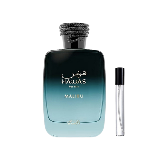 Rasasi Hawas Malibu EDP decant sample bottle available at The Perfume Savor