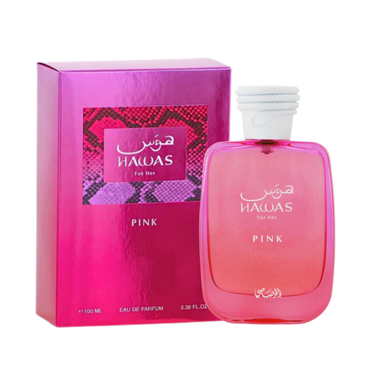 Rasasi Hawas Pink for Her Eau de Parfum 100ml bottle available at The Perfume Savor