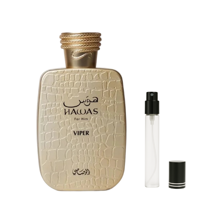 Rasasi Hawas Viper EDP for Him decant sample bottle available at The Perfume Savor
