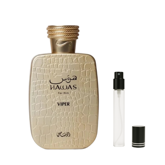 Rasasi Hawas Viper EDP for Him decant sample bottle available at The Perfume Savor