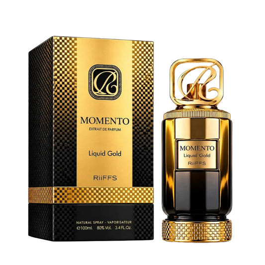 Riiffs Perfumes Momento Liquid Gold Extrait de Parfum 100ml full bottle available at The Perfume Savor