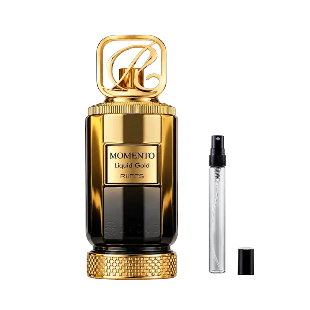 Riiffs Perfumes Momento Liquid Gold Extrait de Parfum decant bottles available at The Perfume Savor