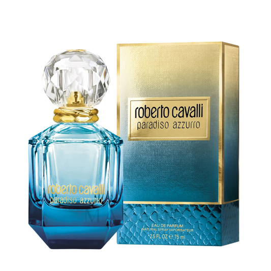 Roberto Cavalli Paradiso Azzurro EDP Women 75ml bottle available at The Perfume Savor