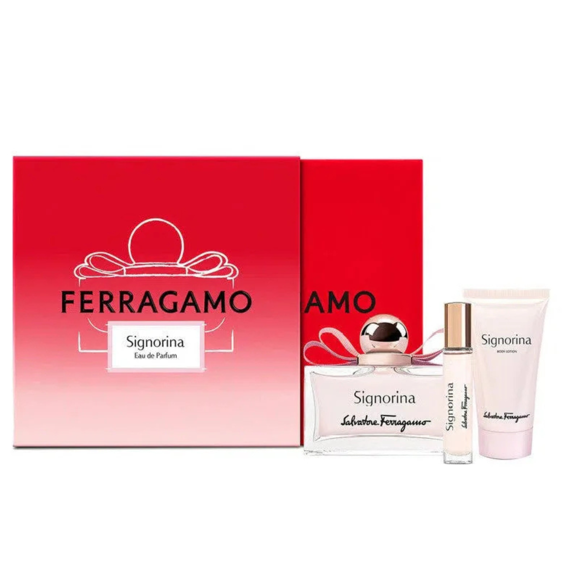 Salvatore Ferragamo Signorina Women EDP 100ml Body Lotion 50ml Travel Spray 10ml Gift Set available at The Perfume Savor