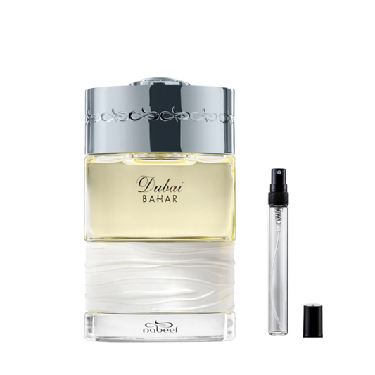 The Spirit of Dubai Bahar Eau de Parfum decant atomizers available at The Perfume Savor